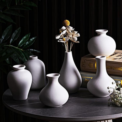 Tioncy Set of 12 Small Ceramic Vase Decorative White Modern Mini Ceramic Flower Vases for Coffee Table Centerpieces Home Living Room Bud Shelf Entryway Boho Vintage Farmhouse Decor
