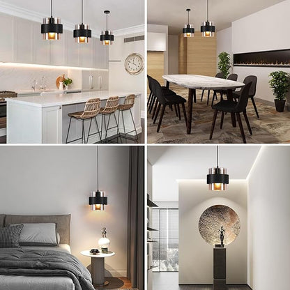 Pendant Lights Kitchen Island Lighting,7 Inch Adjustable Mini Glass Haning Lights for Entrance Aisle Decorative Lighting Fixture for Dining and Bar Table (2 Pack Matte Black)