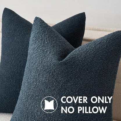 MIULEE 22x22 Inch Decorative Euro Sham Throw Pillows for Bed Set of 2 Textured Boucle Neutral Winter Throw Pillow Covers Navy Blue Accent Solid Euro Couch Pillowcases Sofa Livingroom Home Decor