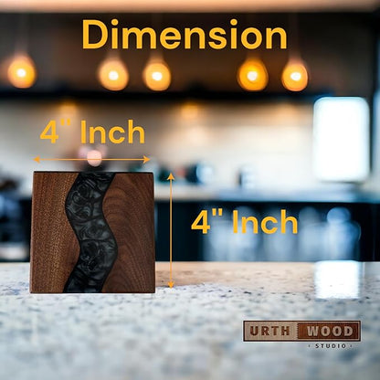 Generic Wood Coaster Set for Drinks | Handmade with Dark Walnut & Natural Wood Sealant Finish for Water Resistance,Easy Cleaning & No Stains | Epoxy Resin River (4 Pieces) (Black)