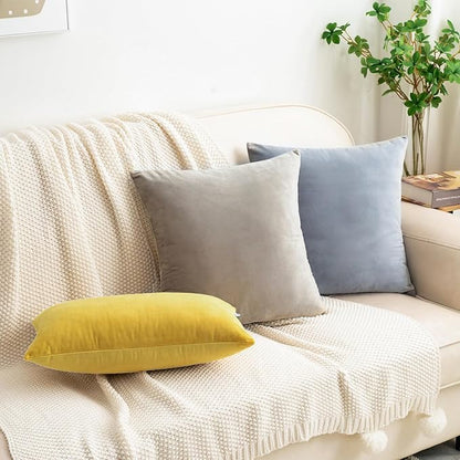 HWY 50 Yellow Velvet Throw Pillow Covers 16x16 Inch, Pack of 2 Soft Cozy Solid Decorative Luxury Cushion Cases for Couch Sofa Bed Living Room Bedroom