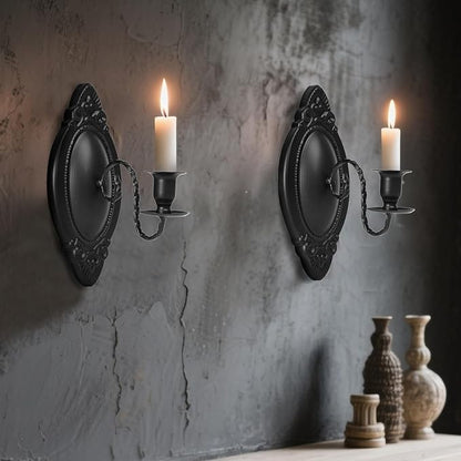 Black Candle Sconces Set of Two, Victorian Decor Royal Wall Sconce, Metal Rustic Candle Holder Baroque Home Wall Decor for Living Room, Dining Room, Bedroom, Fireplace, Hallway, Window