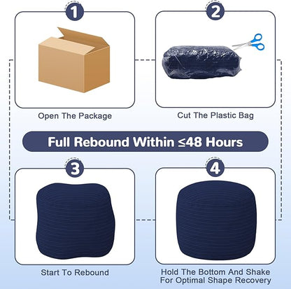MeMoreCool Stuffed Round Pouf Ottoman Foot Rest, Soft Plush Floor Pouf Foot Stool, Corduray Footstool Footrest, Small Round Ottoman for Living Room Couch Sofa Chair, 20x15 Inch Navy