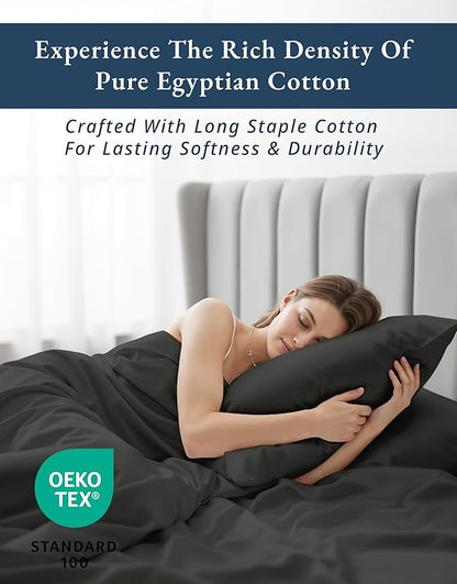 100% Egyptian Cotton Bed Sheets King Size – Silky Sateen Weave for Warm Winter Comfort, 15" Deep Pocket King Sheets, Naturally Breathable, Ultra-Soft Durable Hotel-Quality Luxury Bedding - Black