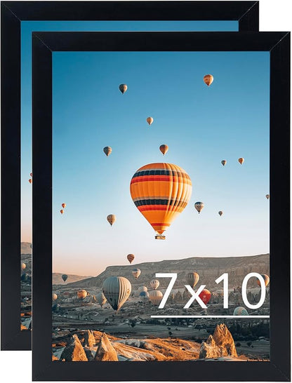 7x10 Picture Frame Set of 2 Black for Wall Hanging or Tabletop- Wall Mounting Horizontally or Vertically, 7 x 10 Wall Gallery Poster Photo Frames for 7 by 10 Photo,2 Pack, Black
