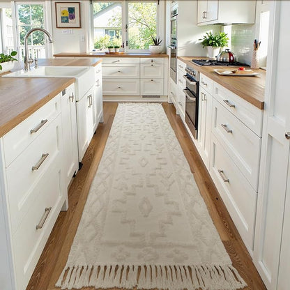 Uphome Boho Runners for Hallways 2.6' x 10', Washable Farmhouse Entryway Runner Rug, Cotton Tufted Bedroom Runner Rugs, Bohemian Tribal Aesthetic Rug for Kitchen Doorway Bathroom Living Room, Beige