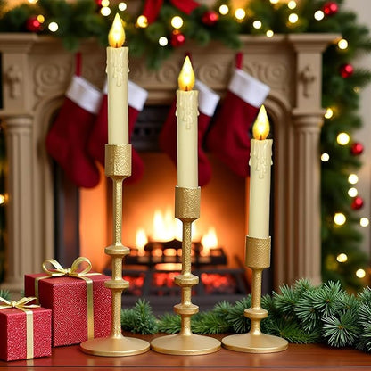 SwallowLiving Candle Holder Table Decor, Antique Brass Gold Taper Candle Holder Set of 3, Iron Candlestick Holders for Pillar Candles, Vintage Decor Centerpiece Table Decorations for Wedding Christmas