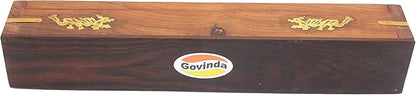 Govinda Wooden Coffin Incense Burner - 12" Dragon - Brass Inlays - Storage Compartment
