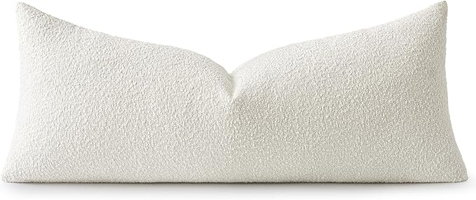 MIULEE Textured Boucle Throw Pillow Cover White Accent Solid Lumbar Christmas Pillow Case Decorative Soft Pack of 1 Couch Cushion Chair Sofa Bedroom Livingroom Home Decor,36x14 Inch