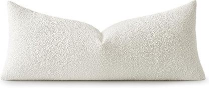 MIULEE Textured Boucle Throw Pillow Cover White Accent Solid Lumbar Christmas Pillow Case Decorative Soft Pack of 1 Couch Cushion Chair Sofa Bedroom Livingroom Home Decor,36x14 Inch