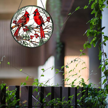 Cardinal Sun Catcher Stained Glass Window Hanging Cardinal Decor Lovers Gifts for Women Handmade Sun Catcher Decoration for Garden Home Housewarming Gifts