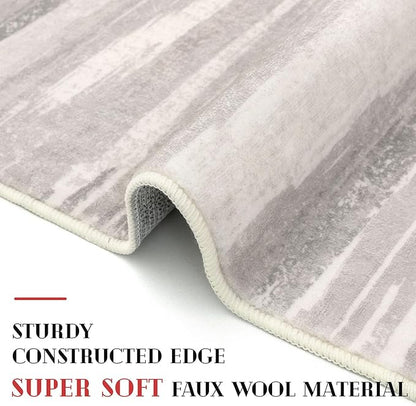 Modern Abstract Runner Rug 2x6, Neutral Light Beige and Grey Washable Kitchen Runner Non-Slip Soft Hallway Rug Runner Thin Print Faux Wool Carpet for Entryway Bedroom Laundry Room Indoor