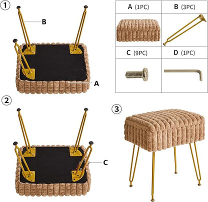 IBUYKE Rectangle Vanity Chair with Storage Space, Footrest Footstool Ottoman, Vanity Stool, Dressing Table Chair, with Anti-Slip Feet, for Makeup Room, Bedroom, Square Grid Pattern, Khaki WBD004K