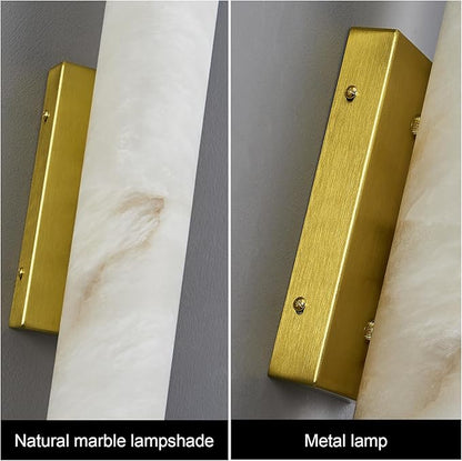 LMQNINE Natural Alabaster Wall Sconces Spanish Marble Wall Light Cylinder Modern Gold LED Sconce for Living Room Bedroom Bathroom Stairs（S-1Pack）