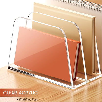 YUXUN Desk File Organizer,4-Section Clear Acrylic Desk Organizer,Vertical File Sorter Holder Organization for Office School & Classroom