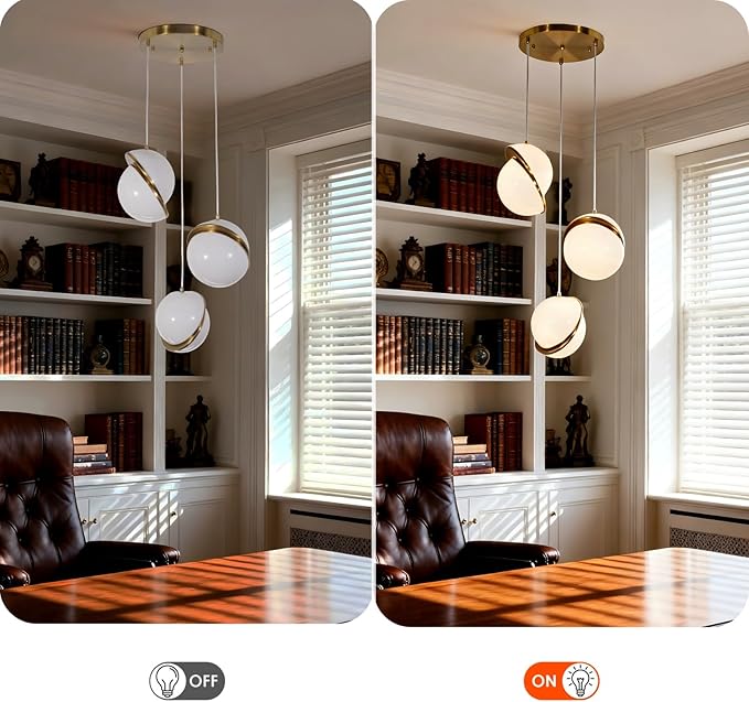 Modern 3-Light Magic Bean Spherical Pendant Light, Gold Chandelier Ceiling Light with Milky White Acrylic Lampshade, Adjustable Nordic Style Hanging Lamp for Corridor Living Room Dining Room