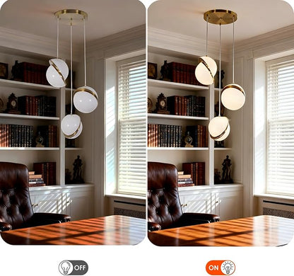 Modern 3-Light Magic Bean Spherical Pendant Light, Gold Chandelier Ceiling Light with Milky White Acrylic Lampshade, Adjustable Nordic Style Hanging Lamp for Corridor Living Room Dining Room