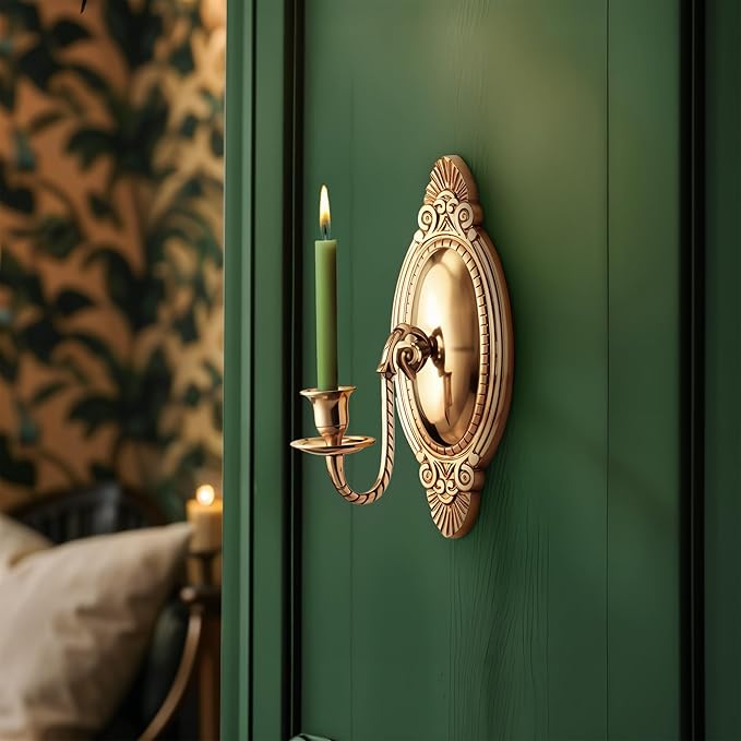 Solid Brass Wall Sconce Candle Holder 9 1/8 Inches H Victorian Vintage Style Decorative Candlestick Holders with Mounting Hardware Antique Wall Mounted Art | Renovators Supply Manufacturing