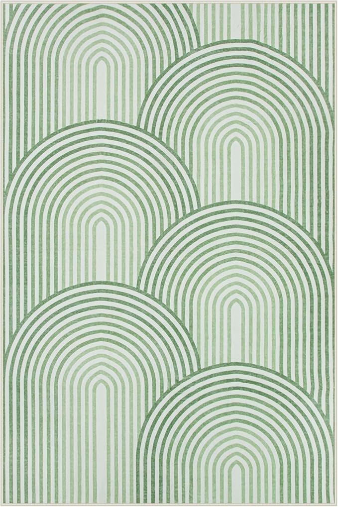 Moynesa Machine Washable 6x9 Area Rugs for Living Room, Ultra-Thin Soft Boho Abstract Bedroom Rug Non Slip, Mid Century Modern Green Large Indoor Carpet for Office Classroom Playroom