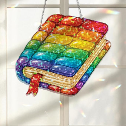 Rainbow Book Charm Acrylic Suncatcher, Window Hanging Sun Catcher Ornament, Crystal Prism Light Catcher Decor, Sunlight Window Decor, Aesthetic Home Decor Gift