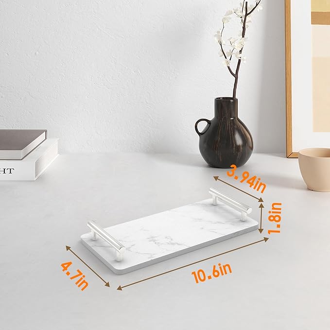 Guest Towel Holder Tray for Bathroom,Marble Slab with Handles - Napkin Holder for Kitchen - Bathroom Tray(Silver,Small)
