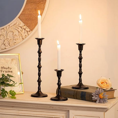 Black Taper Candle Holders: Tall Candlestick Holders Decorative Candle Stick Holder for Halloween Christmas Thanksgiving Kwanzaa Shabbat Table Living Room Mantle Decor Set of 6