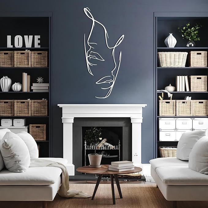 EANHIPE Metal Couple Facial Lines Wall Art, Face Metal Wall Art, Line Face Wall Hanging, Minimalist Abstract Woman Wall Decor, Couple Line Wall Decor, Bedroom Wall Decoration (Gold, 30"x13"/76x34cm)