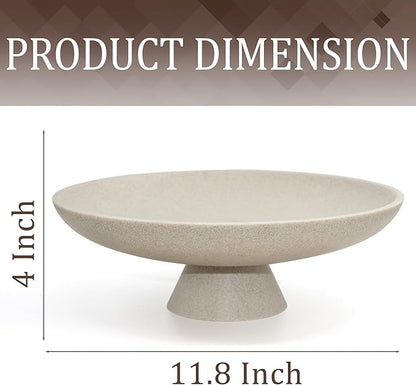 Modern Resin Pedestal Decorative Bowl, Large Fruit Bowl for Kitchen Counter, Stylish Key Bowl for Entryway Table, Beige