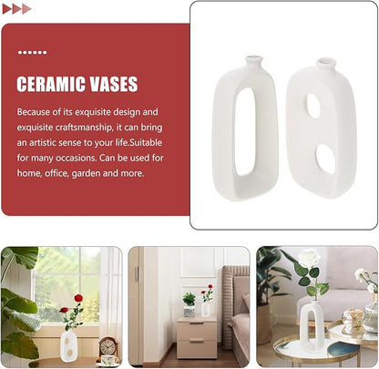 Toyvian 2pcs Ceramic Art Vases Special-Shaped Matte White Decorative Vases for Home Decor Table Centerpieces Flower Arrangements Lightweight Desktop Display