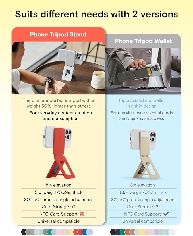 MOFT Phone Tripod Stand Selfie Stick for iPhone, Multi-Angles iPhone Stand, Lightweight & Portable Phone Holder, Strong Magnets, MOVAS Vegan Leather, Travel Essentials, Sunset (Without Card Slot)