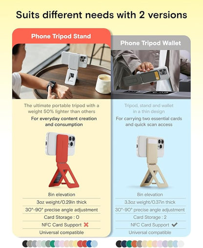 MOFT Phone Tripod Stand Selfie Stick for iPhone, Multi-Angles iPhone Stand, Lightweight & Portable Phone Holder, Strong Magnets, MOVAS Vegan Leather, Travel Essentials, Sunset (Without Card Slot)