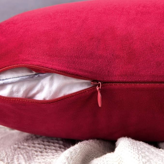 MIULEE Pack of 2 Christmas Velvet Pillow Covers Decorative Square Pillowcase Soft Solid Cushion Case Home Decor for Couch Sofa Bedroom Car 16x16 Inch Red