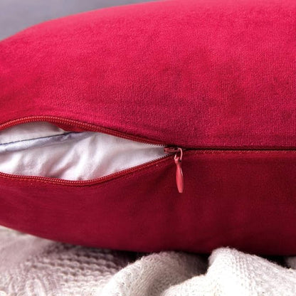 MIULEE Pack of 2 Christmas Velvet Pillow Covers Decorative Square Pillowcase Soft Solid Cushion Case Home Decor for Couch Sofa Bedroom Car 16x16 Inch Red