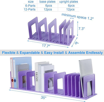 Adjustable Vertical File Sorter Sturdy Plastic Expandable Upright File Holder, Desktop Binder Organizer, School Office Organization Bookshelf Divider, Assemble Easily Endlessly, Purple