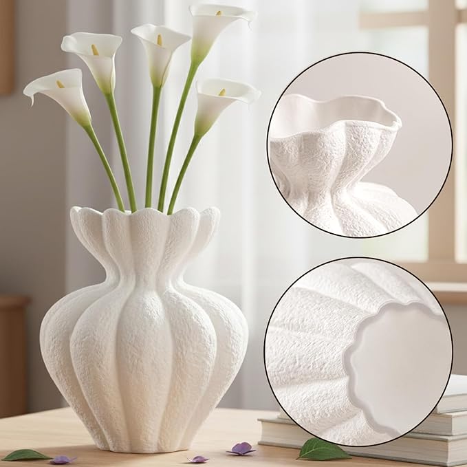 White Ceramic Vase, 6.8 Inch Modern Boho White Flower Vase for Home Decor, Unique Vase for Farmhouse Living Room Cabinet Table Centerpieces Wedding Decorations