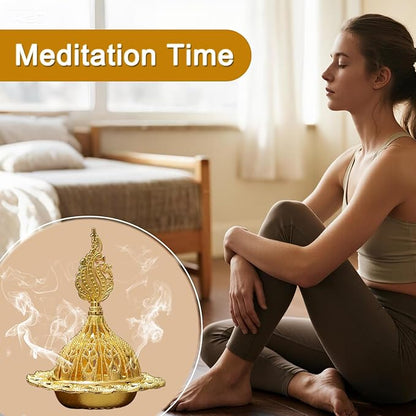 Majewel 3 in 1 Incense Holder, Vintage Incense Holders for Sticks with 9 Holes, Incense Burner Ash Catcher, Brass Incense Stick and Cone Burner for Meditation, Yoga, Home Decor (Wand)