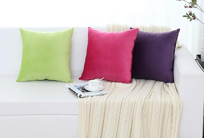 Jeneoo Set of 2 Comfy Soft Velvet Lumbar Throw Pillow Cases for Sofa Couch, Decorative Solid Rectangle Cushion Covers for Bedroom Car (12 x 20 Inches, Hot Pink)