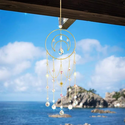 Artilady Suncatcher,Moon Sun Catcher-Large Prism Suncatcher Crystal Wind Chimes for Window Boho Home Garden Backyard Room Ceiling Charming Decor Christmas Birthday Handmade Gift for Women