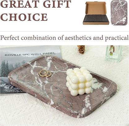 Koville Marble Tray, 12"x8" Marble Vanity Tray for Bathroom Kitchen Countertop, Rectangular Stone Tray for Cosmetics Perfume Trinket, Decorative Catchall Trays (Lilac)