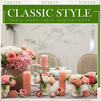 6 Pcs 6 Inch Tall Glass Ribbed Cylinder Vases Clear Floating Candle Flower Vase in Bulk, Hurricane Candle Holder for Wedding Housewarming Gift Table Centerpieces