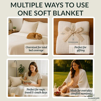 Luxury 100% Cotton Muslin Throw Blanket, 4 Layer Extra Large 50x70in, Perfect for Couch, Sofa, Home Decor, Soft Cotton Gauze Travel Blanket, Winter Cozy Throw, All Season White