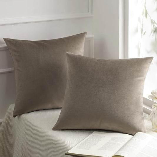 Phantoscope Pack of 2 Velvet Decorative Throw Decorative Pillow Cover Soft Solid Square Cushion Case for Couch Taupe 22 x 22 inches 55 x 55 cm