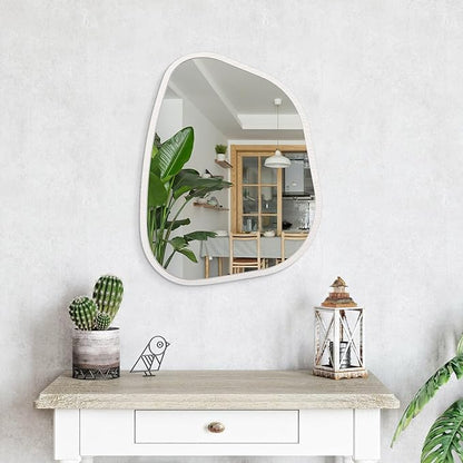 Irregular Wooden Framed Wall Mirror Modern Asymmetrical Unique Hanging Mirror Artistic Boho Mirror Decor Bathroom Vanity Bedroom Living Room Entryway Hallway 20"x16"