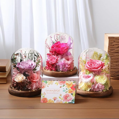 LOVENFOLD Flowers for Delivery Preserved Flowers with LED Light in a Glass Dome,Long Lasting Forever Roses Birthday Gifts for Women Daughter Mom Wife Friend（Reddish Rose）