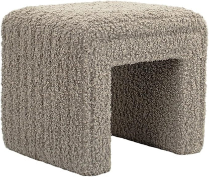 Get Set Style Vanity Stool Chair,Modern Wool Pouf Ottoman Foot Stool with Wooden Legs Sofa Bench Footstool Extra Seat for Vanity,Makeup Room,Living Room,Entryway,Office (Fully Assembled) (Khaki)