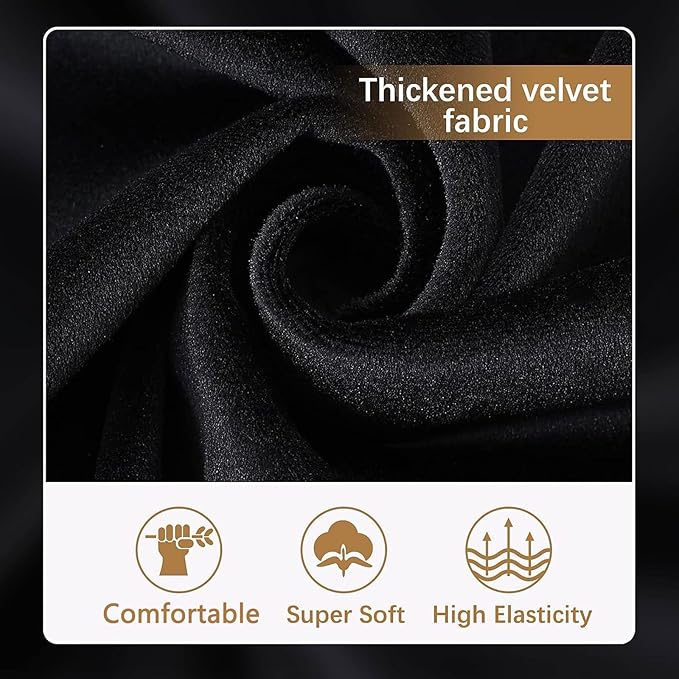 hyha Velvet Couch Cushion Covers, Soft Sofa Seat Covers for sectional 3 Cushion Couch Washable, Magic Sofa Slipcover with Elastic Bottom, Non-Slip Furniture Protector for Pets, Kid(3PC, Black)