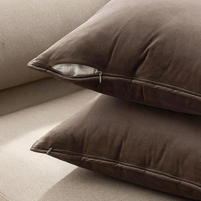 MIULEE Pack of 2 Decorative Velvet Throw Pillow Cover Soft Pillowcase Solid Square Eruo Sham Cushion Case for Sofa Bedroom Car 24x24 Inch 60x60 Cm Dark Coffee