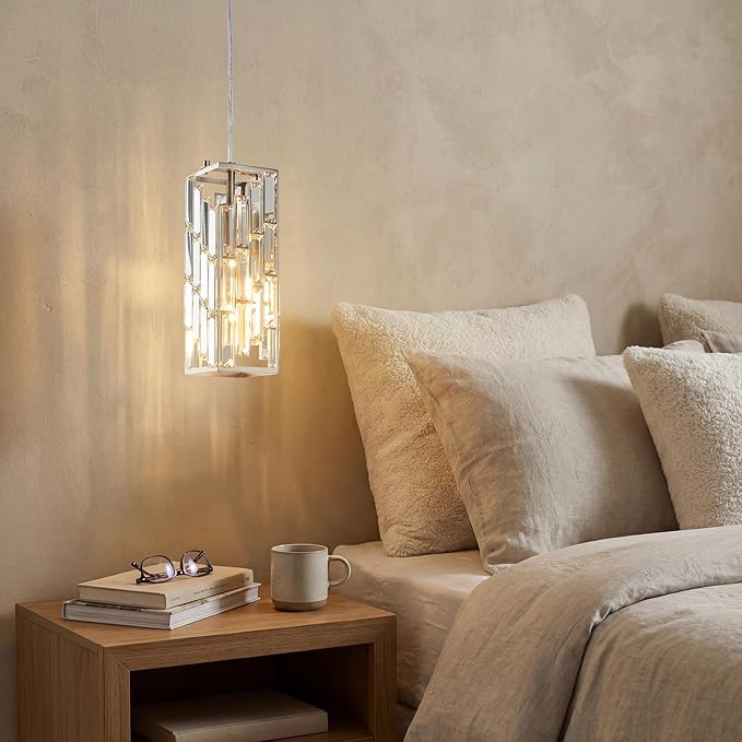 Brass Nickel Pendant Lighting Modern Pendant Light, Mini Crystal Chandeliers,Adjustable Pendant Light Fixture for Kitchen Island Dinning Room Bedroom (1 Pack)