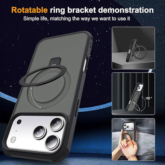 Compatible with iPhone 17 Pro Max Case with Invisible Magnetic O-Ring Stand Military-Grade Translucent Case for iPhone 17 ProMax 6.9" [Compatible with Mag-Safe][Great Grip Feeling], Black