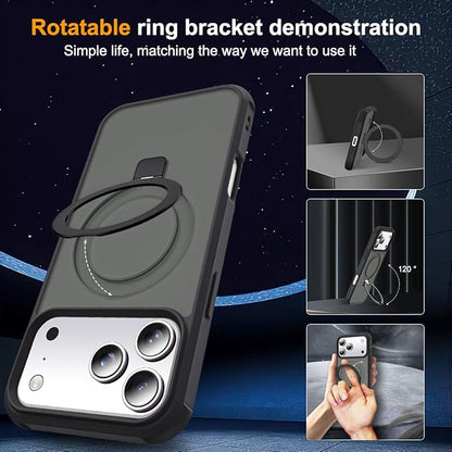 Compatible with iPhone 17 Pro Case with Invisible Magnetic O-Ring Stand Military-Grade Translucent Phone Case for iPhone 17 Pro 6.3" [Compatible with Mag-Safe][Great Grip Feeling], Black